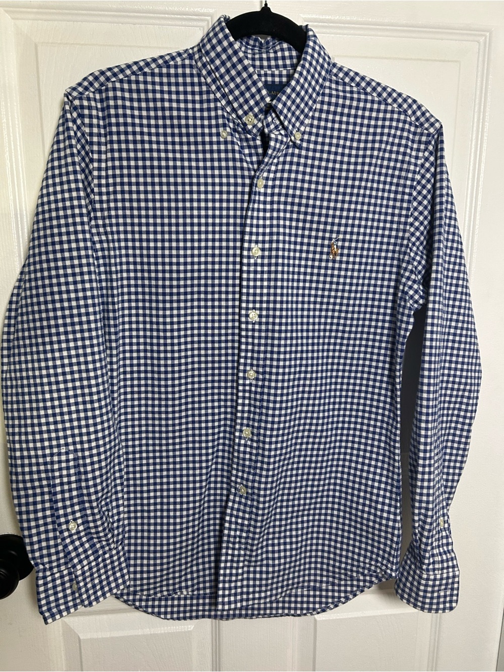Ralph Lauren Navy and White Gingham Button-Down Shirt